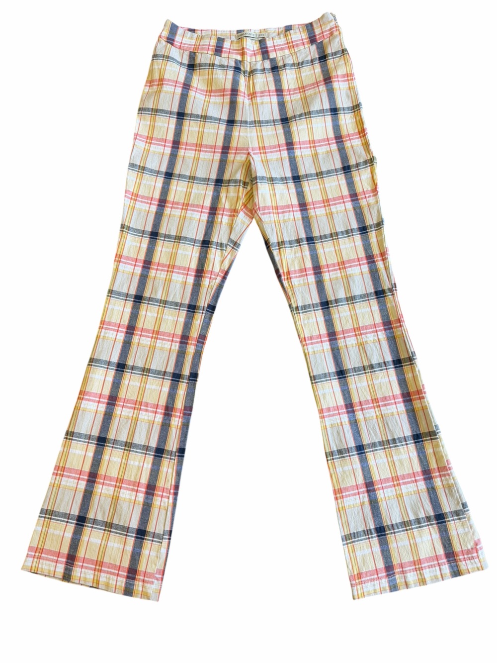 Urban Outfitters Plaid Flare Pants Women’s Size 4 High Rise Stretch Yellow Blue